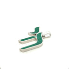 Green and silver pendant on a white background